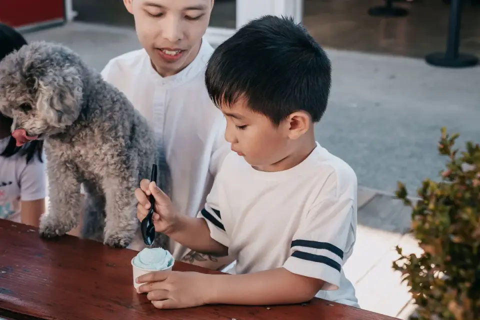 Dog eating from a bowl at home