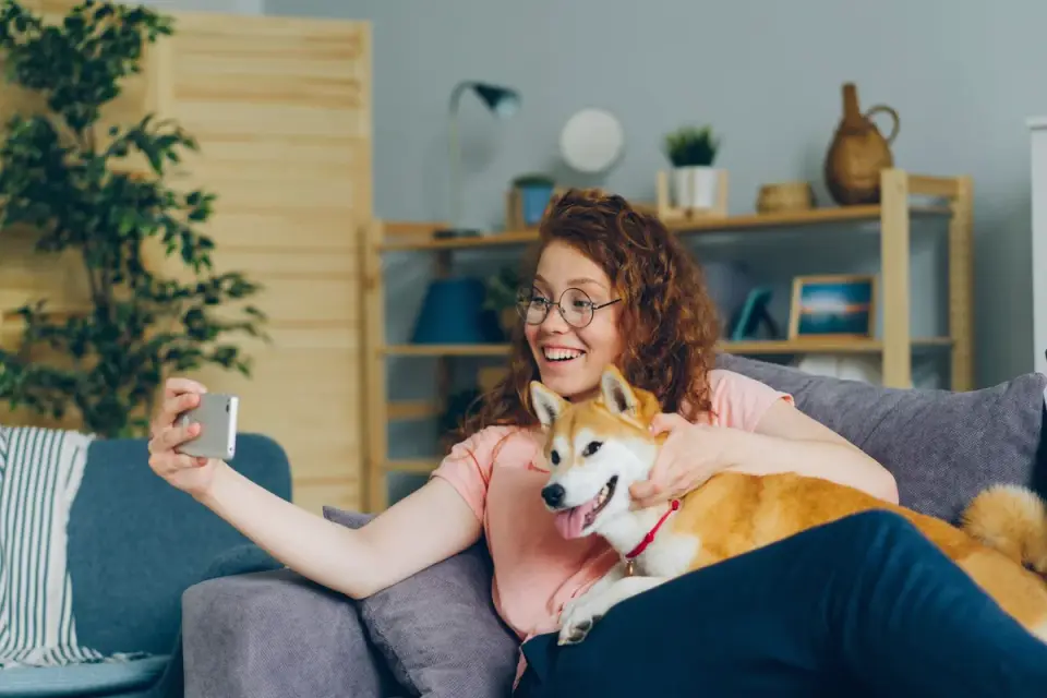 Dog with an owner at home