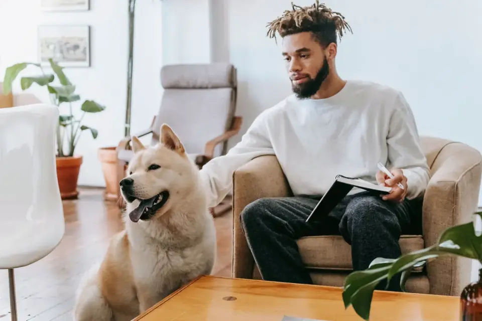 Dog with an owner at home