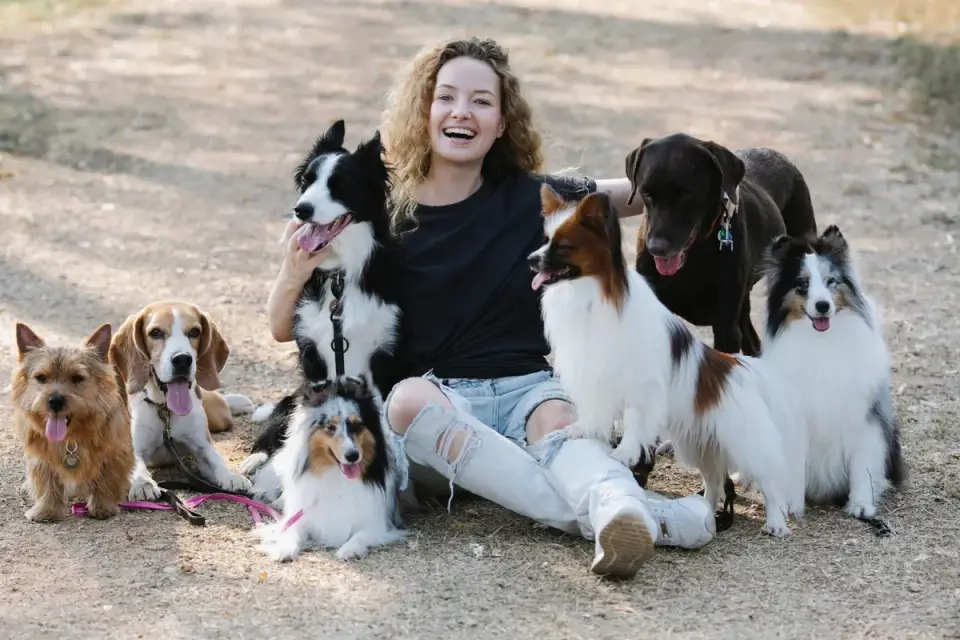 Owner supporting a dog