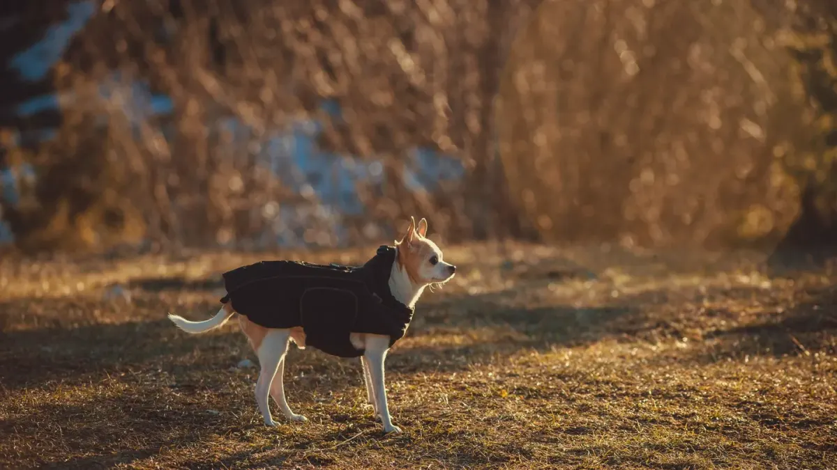Senior dog walking outdoors